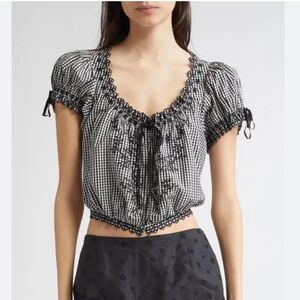 Doen Black and White Gingham Peasant Crop Top